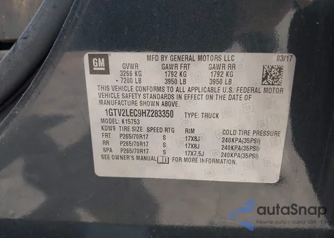 2017 GMC Sierra 1500 from USA, damaged, VIN 1GTV2LEC9HZ283350